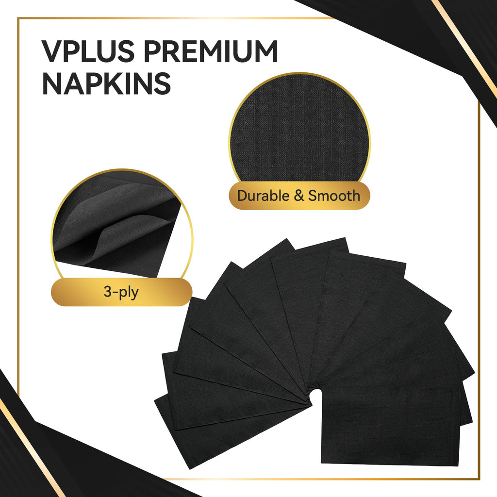 Vplus 1000 Pack Black Cocktail Napkins, Elegant Beverage Napkins, 3-Ply Disposable Paper Napkins 4.9x4.9 inch, Perfect for Restaurant, Bar, Party, Wedding, Dessert Napkins