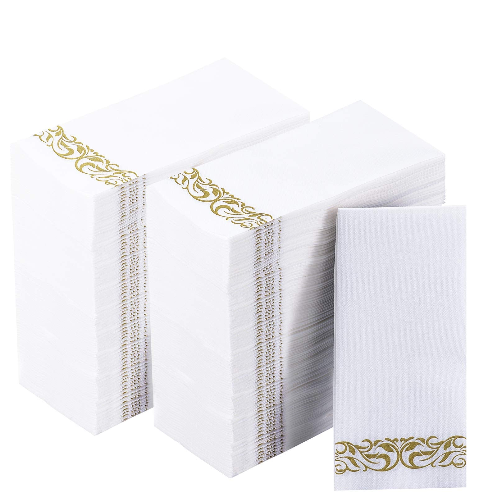 Vplus 200 Pack Paper Napkins Guest Towels Disposable Premium Quality 3-ply Dinner Napkins Disposable Soft, Absorbent, Perfect for Kitchen, Wedding, Parties, Dinners or Events (Gold)