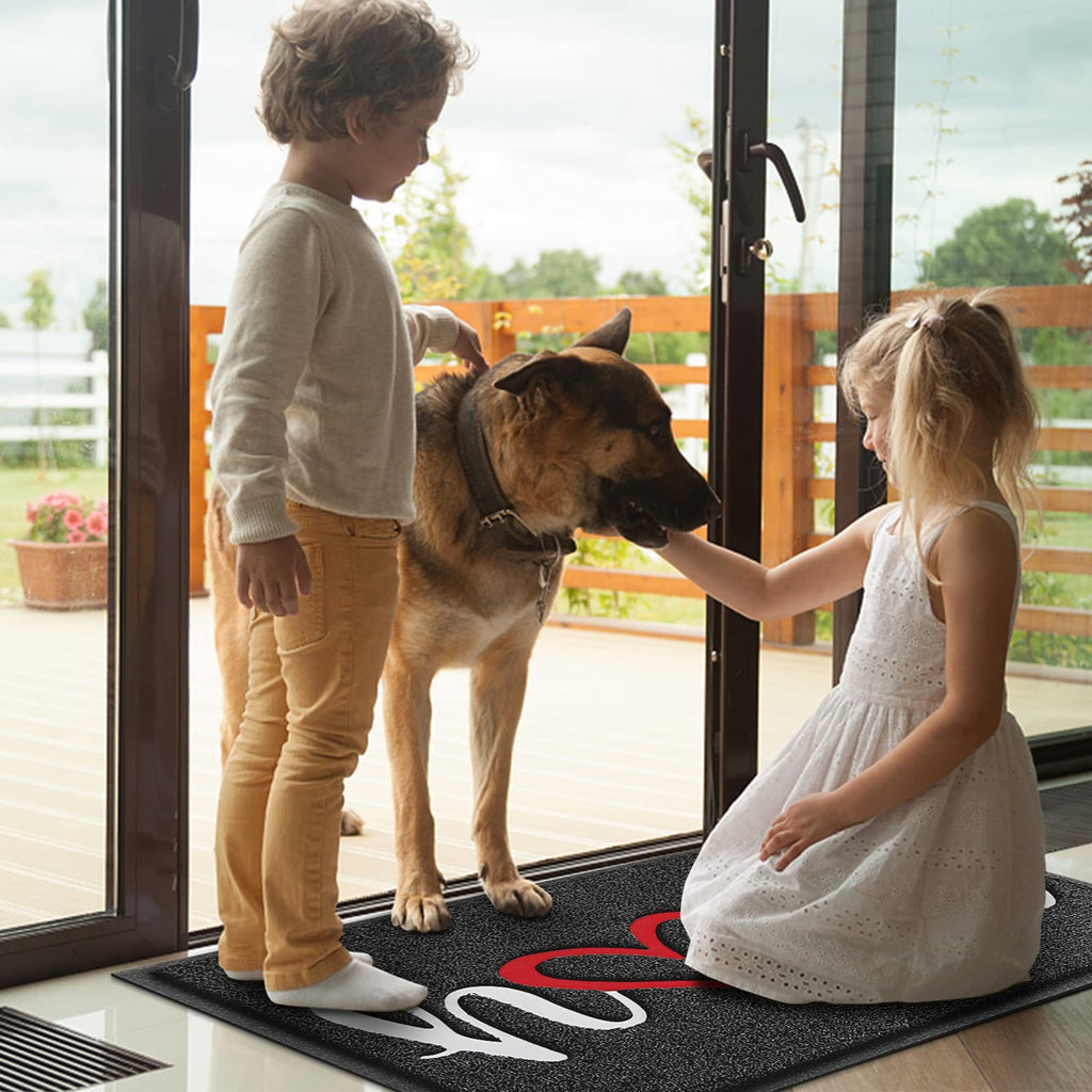 Door Mat (30"x17.5",Black), Welcome Mat Low Profile Front Doormat Floor Mat Non Slip Rugs for Entryway, Patio, High Traffic Areas