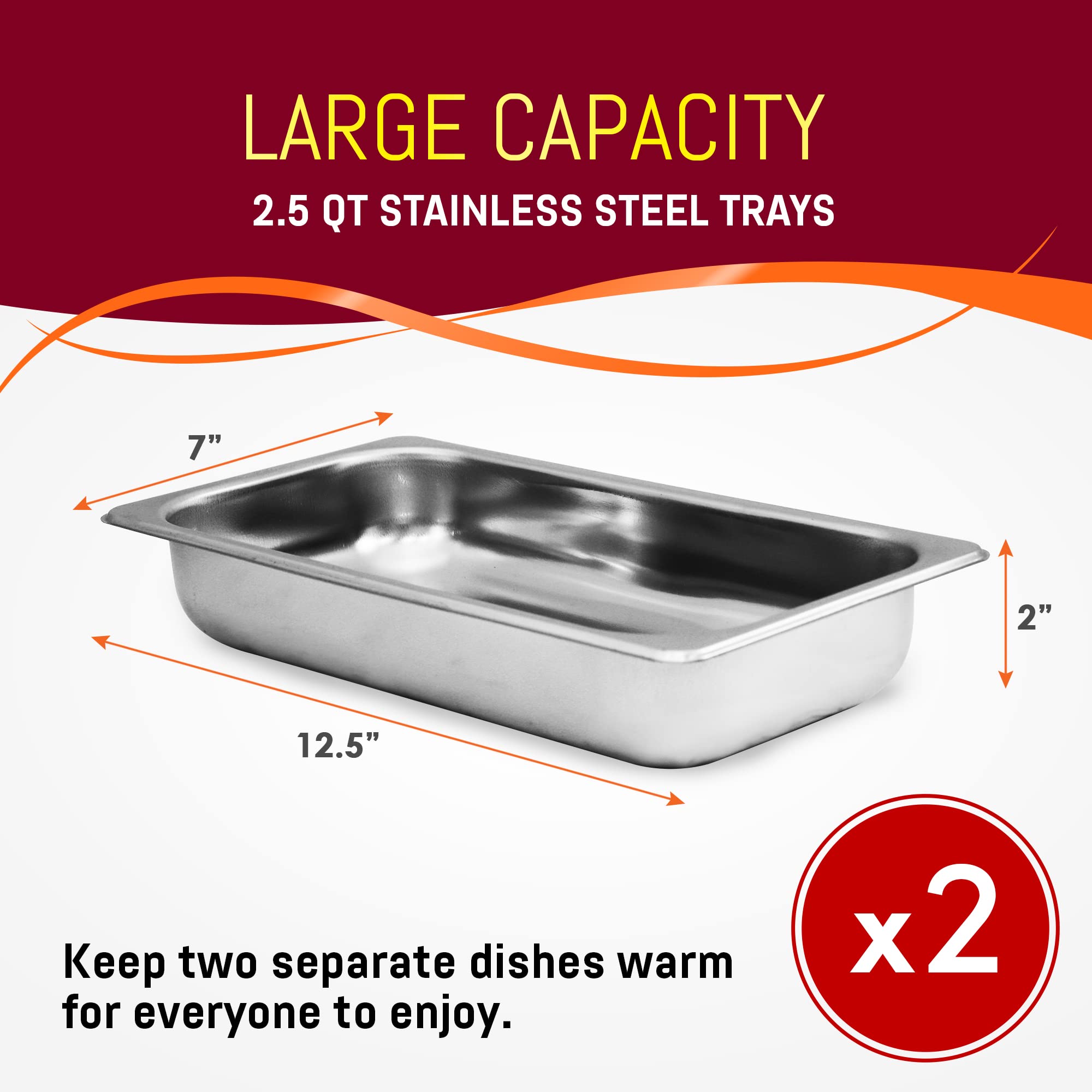 Elite Gourmet EWM-6171 Triple 3 x 2.5 Qt. Trays, Buffet Server, Food Warmer Temperature Control, Clear Slotted Lids, Perfect for Parties, Entertaining & Holidays, 7.5 Qt Total, Stainless Steel