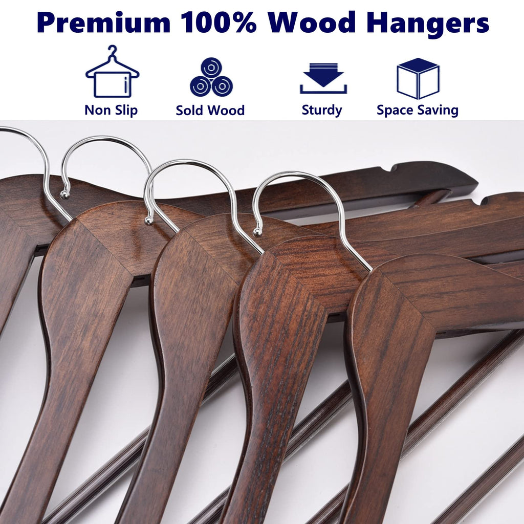 Amber Home 30 Pack Wooden Coat Hangers, Natural Wood Suit Hangers with Non-Slip Pant Bar, Clothes Hangers for Closet Organization, Shirts, Jackets, Dresses, and Pants (Natural, 30)