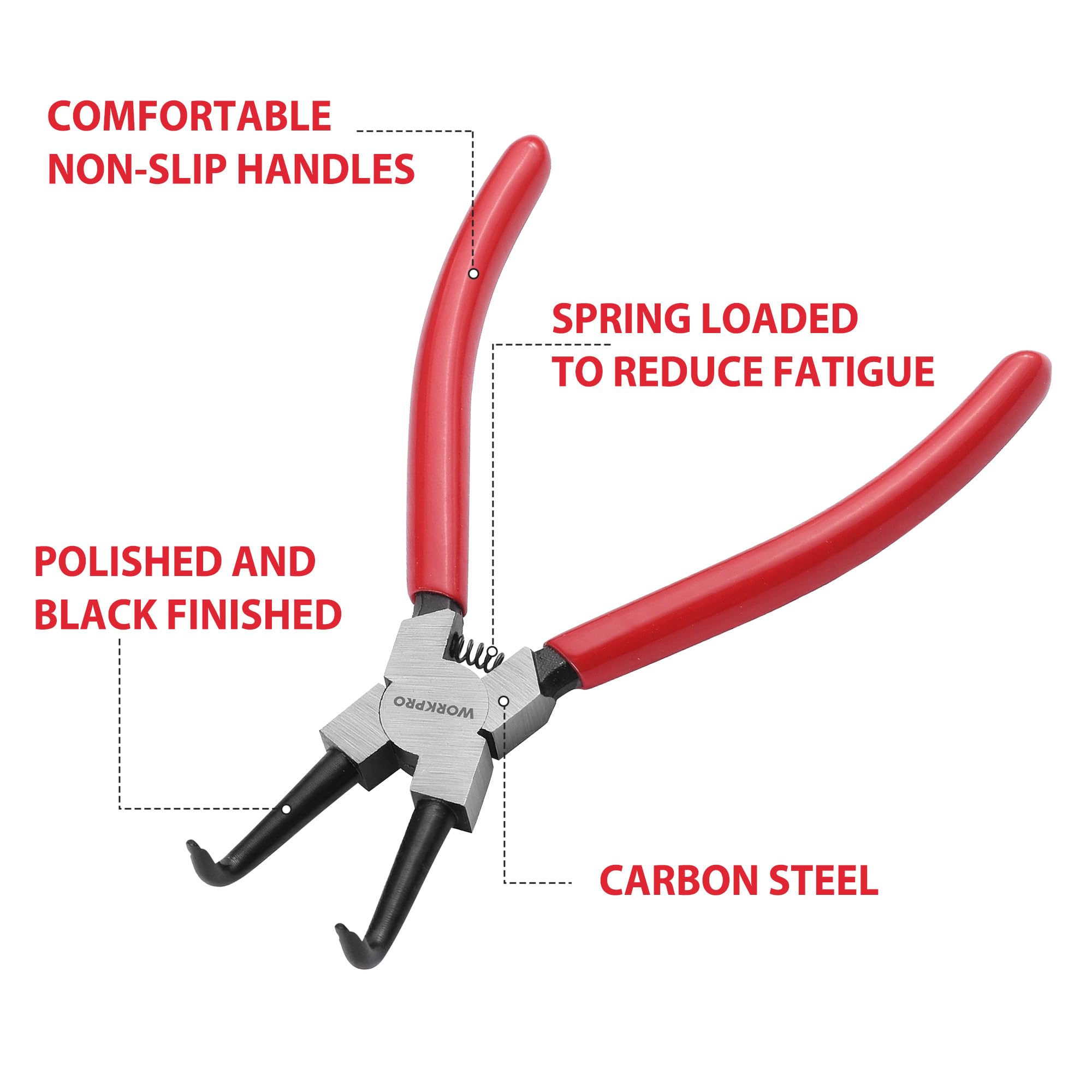 WORKPRO 4-Piece Snap Ring Pliers Set - Heavy Duty 7-inch Internal/External Circlip Pliers Kit (Tip Diameter 5/64'')-Straight/Bent Jaw - Cr-V Steel - For Ring Remover Retaining- Storage Pouch Included