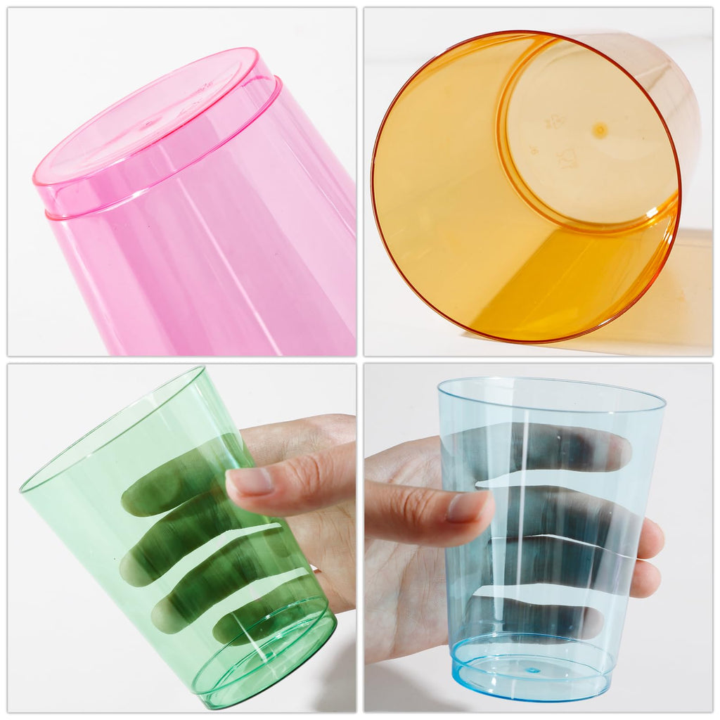 DaYammi 200 Pack Gold Plastic Cups 10 Oz Clear Cup Gold Rimmed Disposable Wine Glasses Fancy Disposable Party Cups Tumblers Drinking Cup Plastic Cocktail Glasses gold disposable cups for Party Wedding
