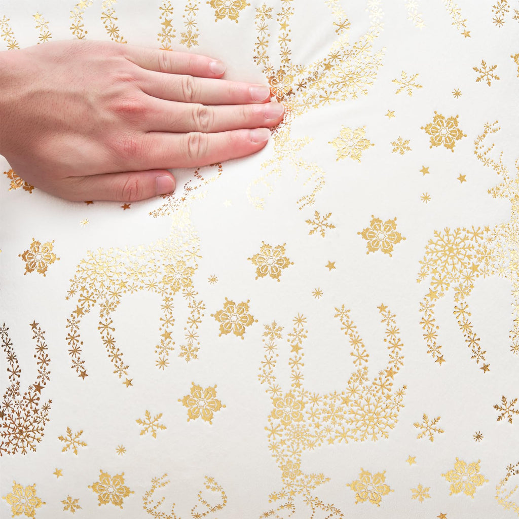 Topfinel Christmas Pillow Covers 18x18 Set of 2,Xmas Cream Velvet Snowflake Reindeer Decorative Pillow Case Winter Holiday Decor for Home Couch,White and Gold