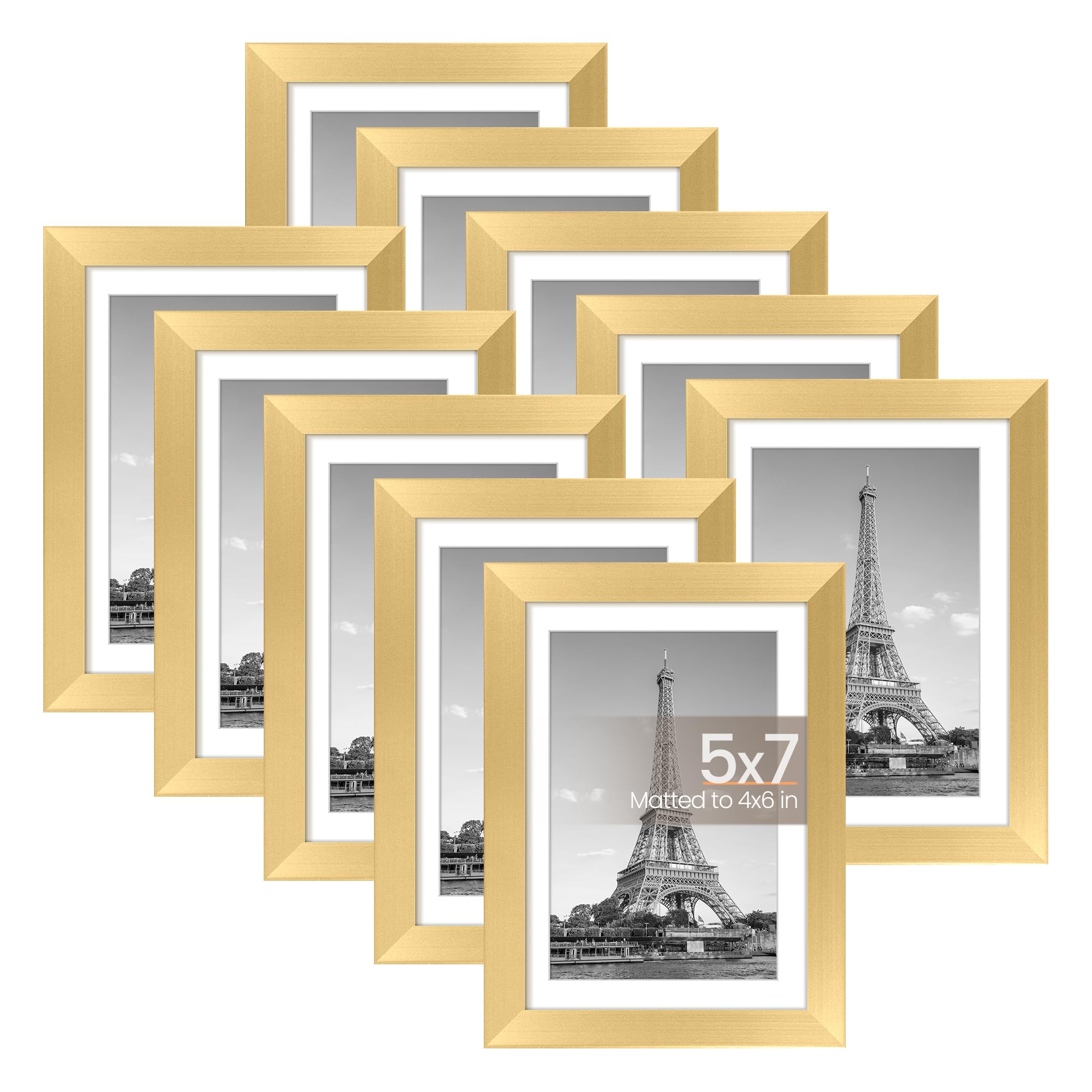 upsimples 5x7 Picture Frame Set of 10, Display Pictures 4x6 with Mat or 5x7 Without, Multi Photo Frames Collage for Wall or Tabletop Display, Black