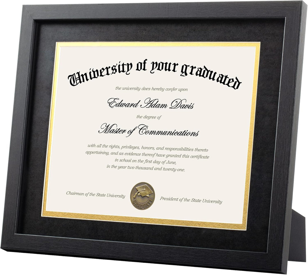 upsimples 11x14 Diploma Frame Certificate Degree Document Frame with High Definition Glass, 8.5 x 11 with mat for Wall and Tabletop, Black Double Mat, 1 Pack