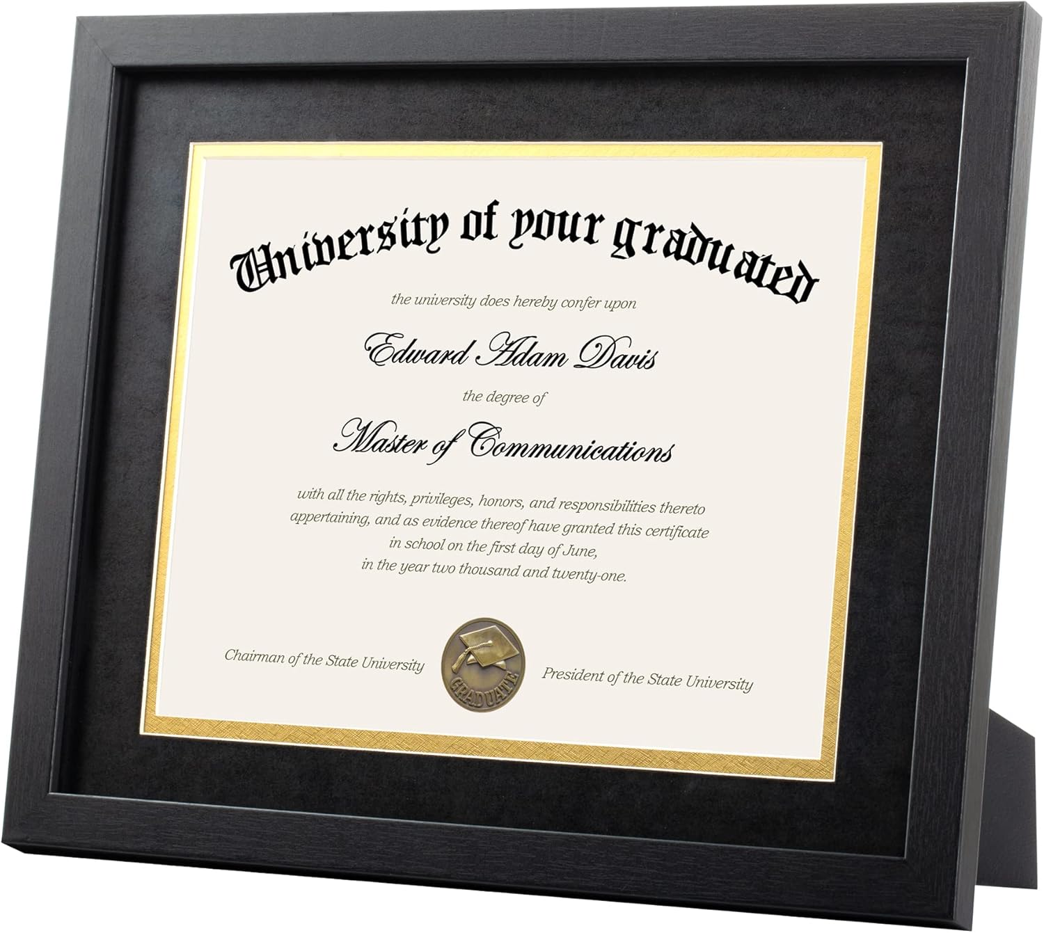 upsimples 11x14 Diploma Frame Certificate Degree Document Frame with High Definition Glass, 8.5 x 11 with mat for Wall and Tabletop, Black Double Mat, 1 Pack