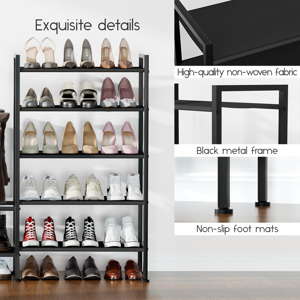 Homsorout Shoe Rack Organizer and Storage - 5 Tier Metal+Non-Woven Fabric Shoe Rack with Boot Storage & Side Any Combination - Space Saving Shoe Shelf for Entryway, Bedroom, Garage, Small Spaces