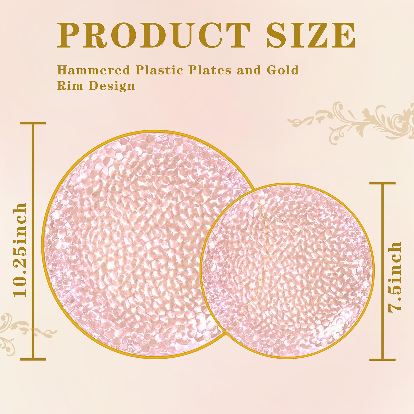 DaYammi 100 Pcs Clear Gold Plastic Plates, Hammered Party Plate, Fancy Plastic Plates Disposable Clear Disposable Dessert Platos, 7 Inch Heavy duty Plastic Dessert Platos for Party & Wedding