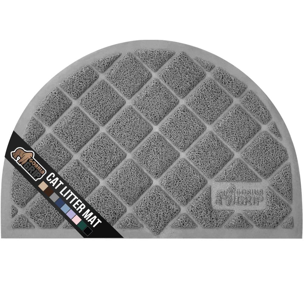 GORILLA GRIP Cat Litter Box Mat, Water Resistant, US Designed Kitty Litter Trapping Mats, Easy to Clean, Scatter Control, Less Mess and Clean Floors, Kitten Supplies for Indoor Cats, 24x17 Grey