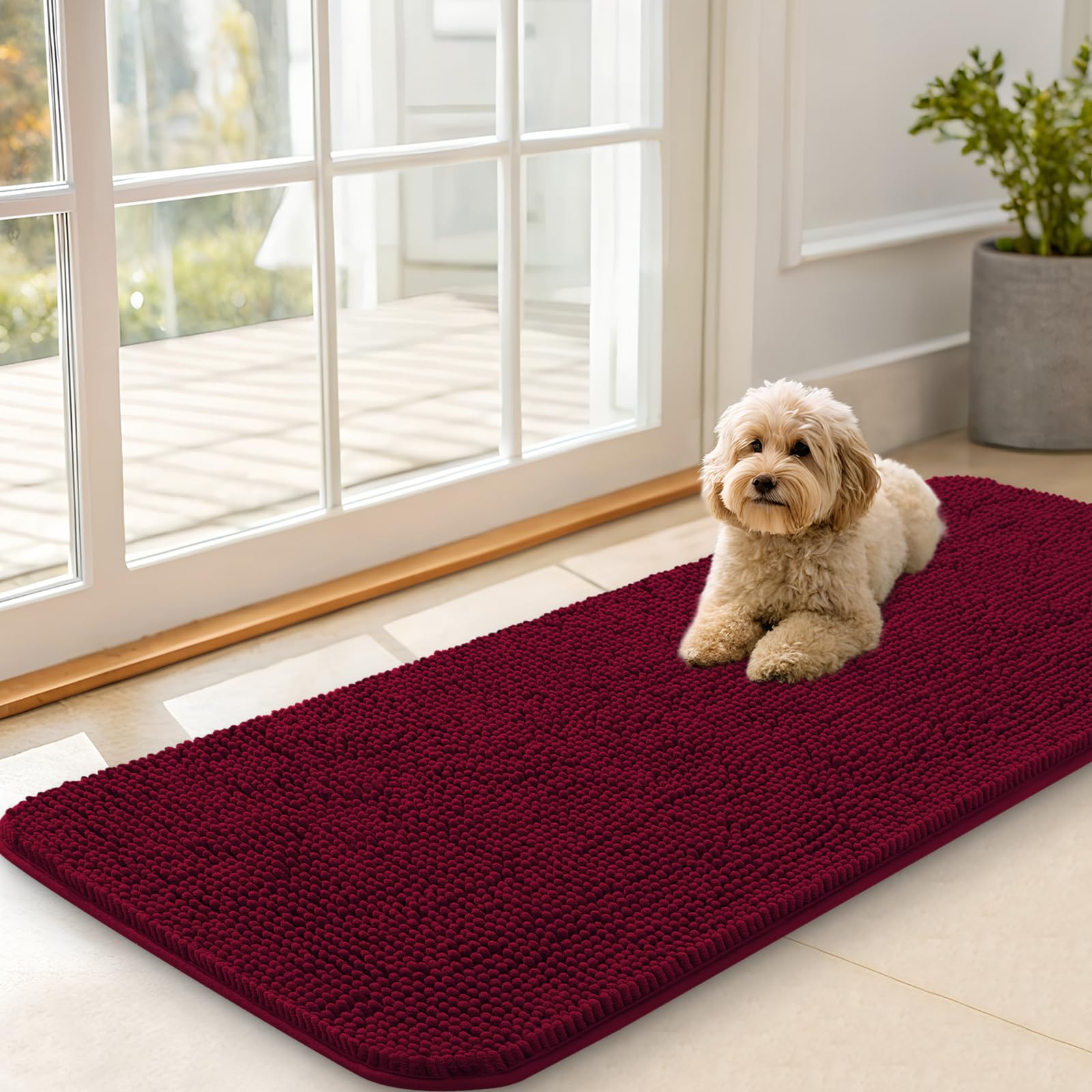 OLANLY Dog Door Mat for Muddy Paws 30x20, Absorbs Moisture and Dirt, Absorbent Non-Slip Washable Doormat, Quick Dry Chenille Mud Mat for Dogs, Entry Indoor Entryway Carpet for Inside Floor, Grey