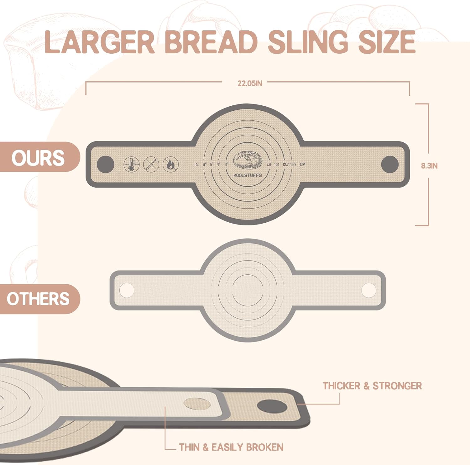 Silicone Bread Sling Oval and Round, 2 PCS Nonstick＆Reusable Bread Baking Mats, Easy-To-Clean Dutch Oven Liners, Sourdough Bread Baking Supplies