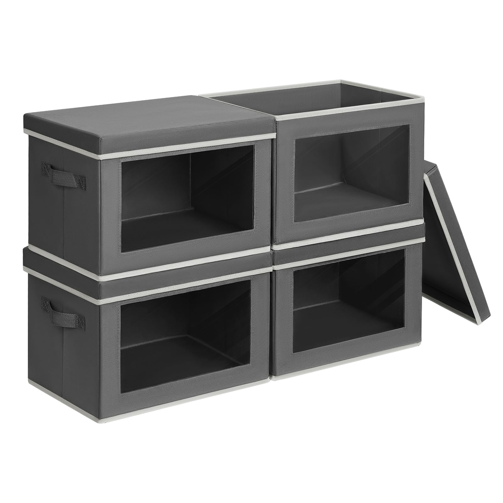 Homsorout Storage Bins with Lids - Fabric Storage Boxe with Window, Collapsible Closet Organizers with Handles, 3 Pack Decorative Bin, Home Cubes Baskets for Clothes, Hat, Books, Dark Grey