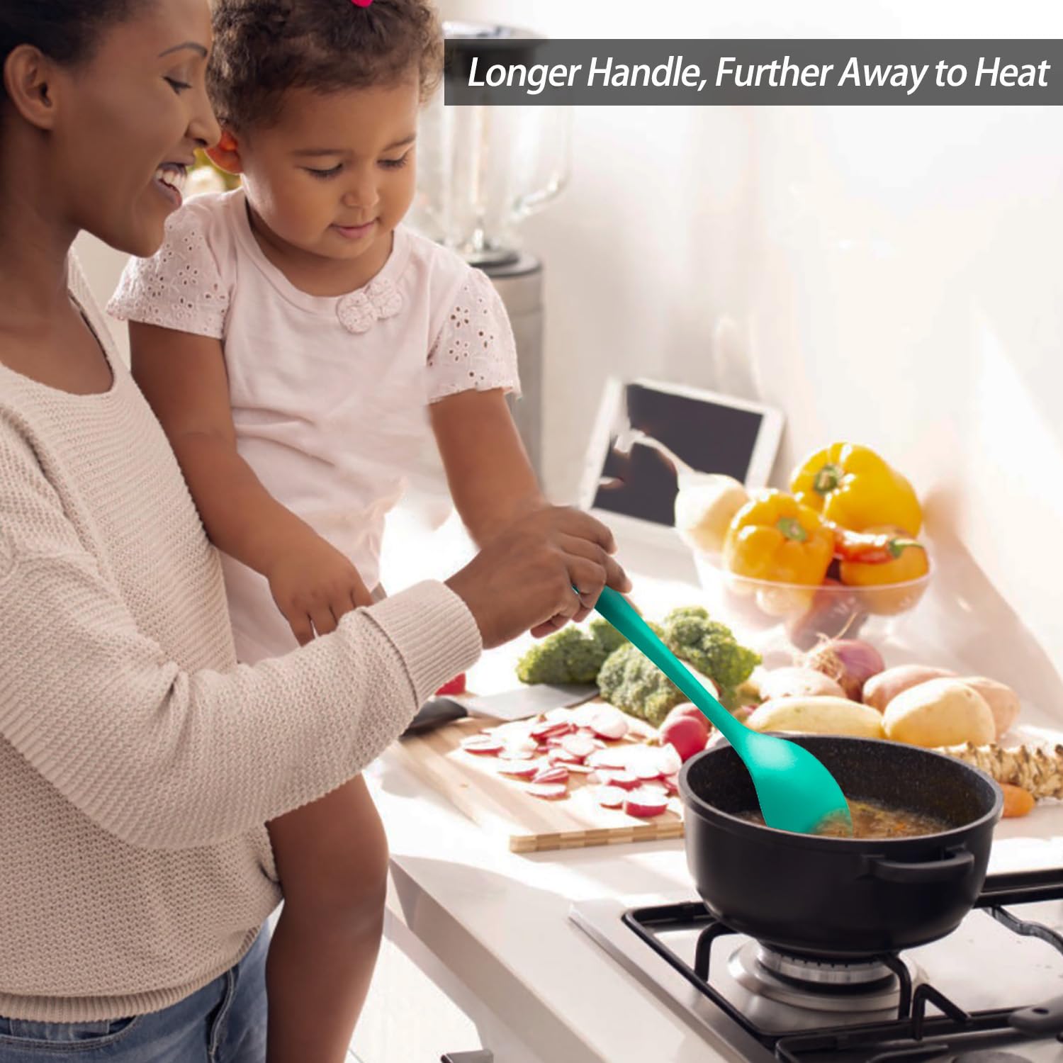 Silicone Spoons for Cooking - Extra Large Kitchen Spoons for Mixing, Serving, & Stirring - 600°F Heat-Resistant Non Stick Utensils Ladle & Skimmer- Dishwasher Safe, Black