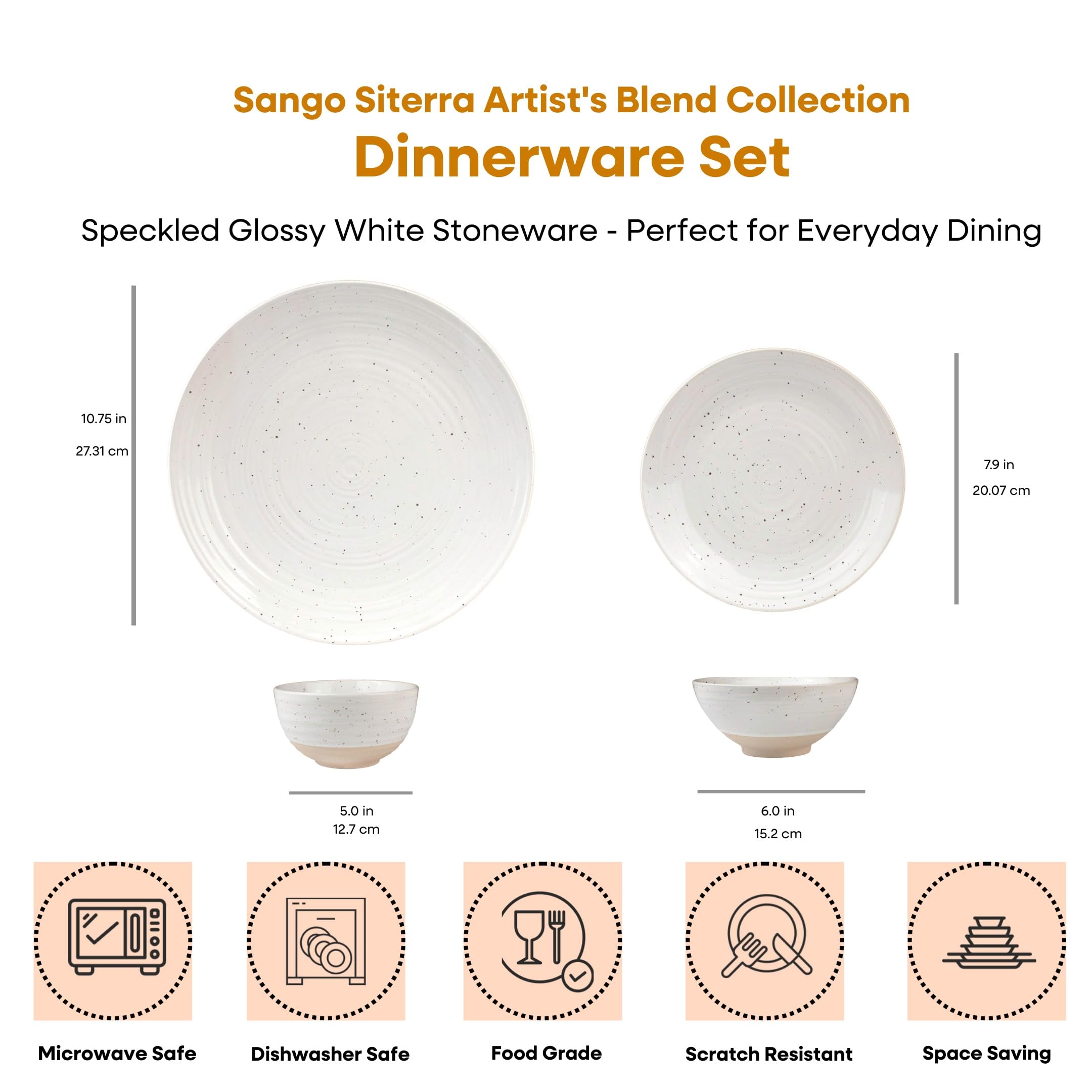 Sango Siterra Painter's Palette 16-Piece Stoneware Dinnerware Set - Service for 4, Ceramic Plates and Bowls Sets, Chip Resistant, Rustic Dishware, Microwave & Dishwasher Safe Kitchen Dishes