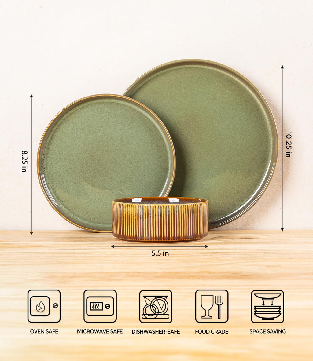 TheTerra Ceramic Dinnerware Sets for 4, 12 Pieces Porcelain Lightweight Speckled Plates and Bowls Sets, Scratch Resistant Dish Set, Oven & Microwave & Dishwasher Safe