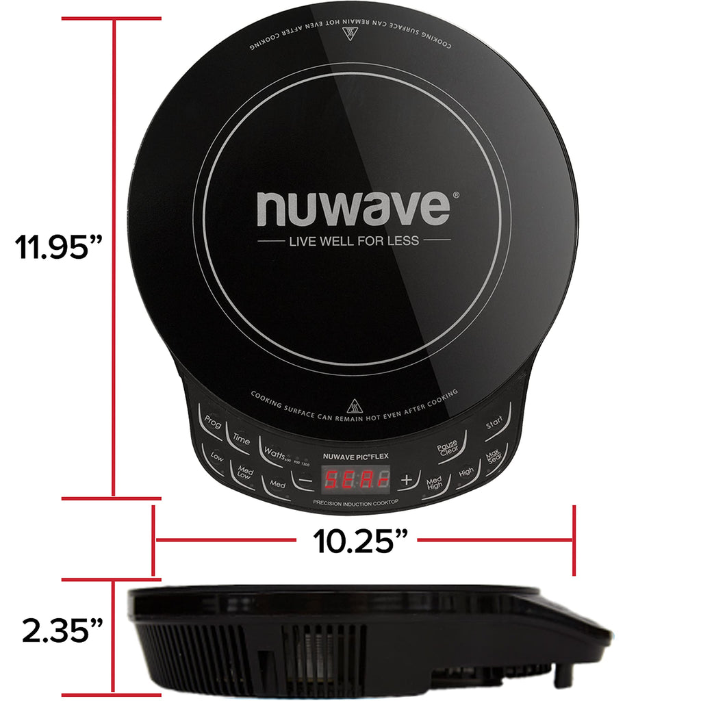 Nuwave Flex Precision Induction Cooktop, 10.25” Shatter-Proof Ceramic Glass, 6.5” Heating Coil, 45 Temps from 100°F to 500°F, 3 Wattage Settings 600, 900 & 1300 Watts, Black