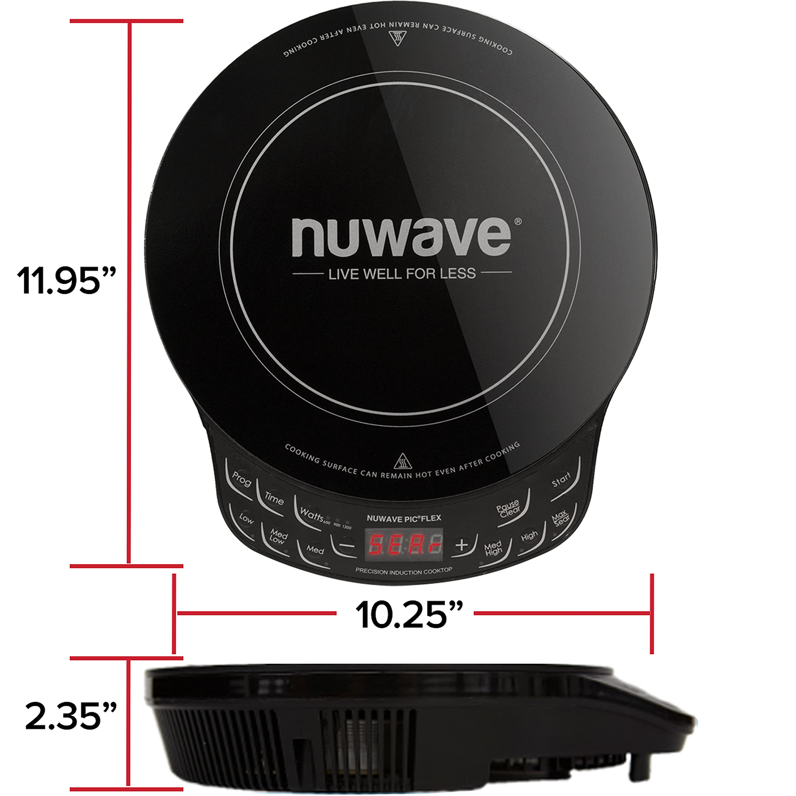Nuwave Flex Precision Induction Cooktop, 10.25” Shatter-Proof Ceramic Glass, 6.5” Heating Coil, 45 Temps from 100°F to 500°F, 3 Wattage Settings 600, 900 & 1300 Watts, Black