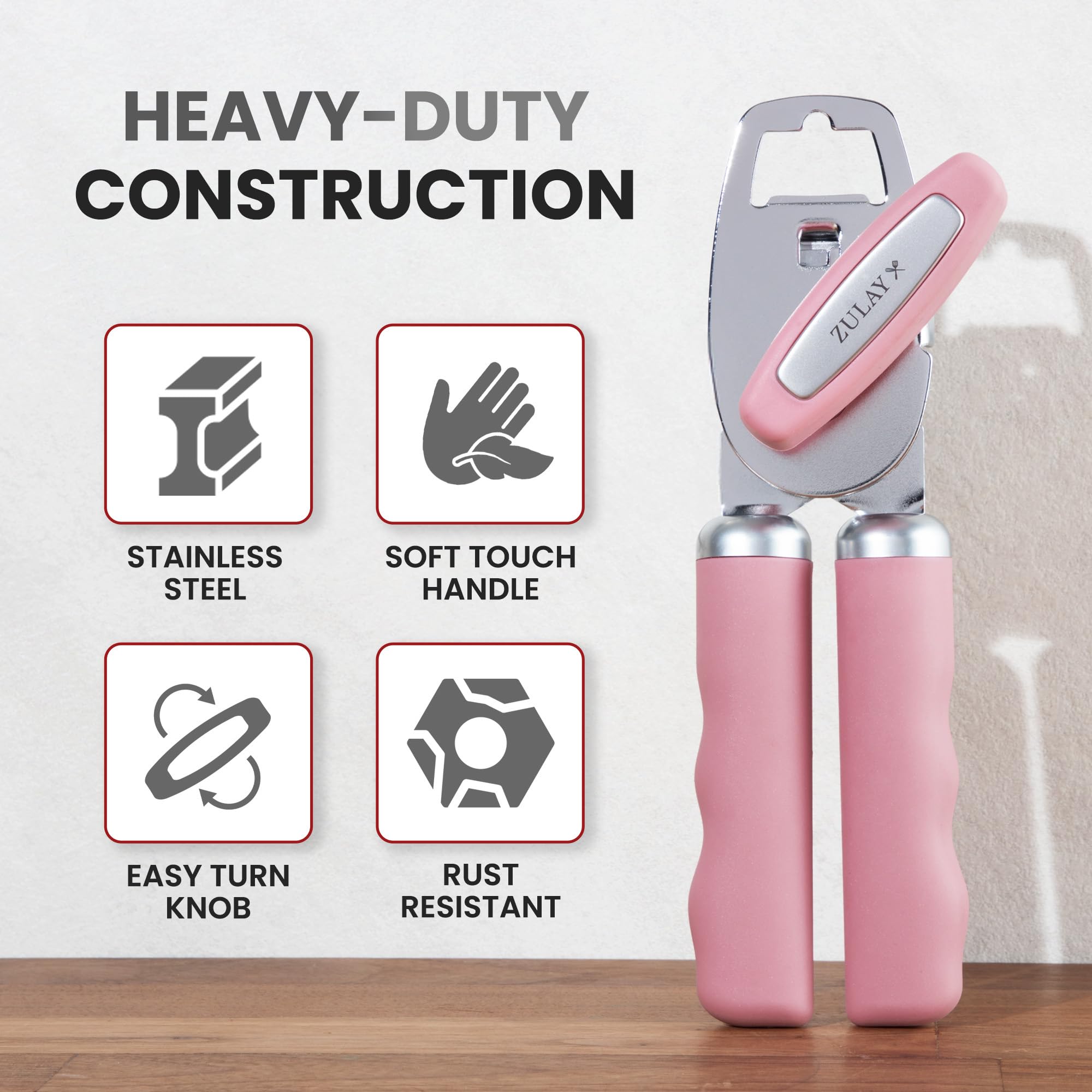 Zulay Kitchen COMFY™ Can Opener Manual with Bottle Opener - Rust Proof Stainless Steel Manual Can Opener With Turn Knob & Comfy Soft Grip Handles - Black