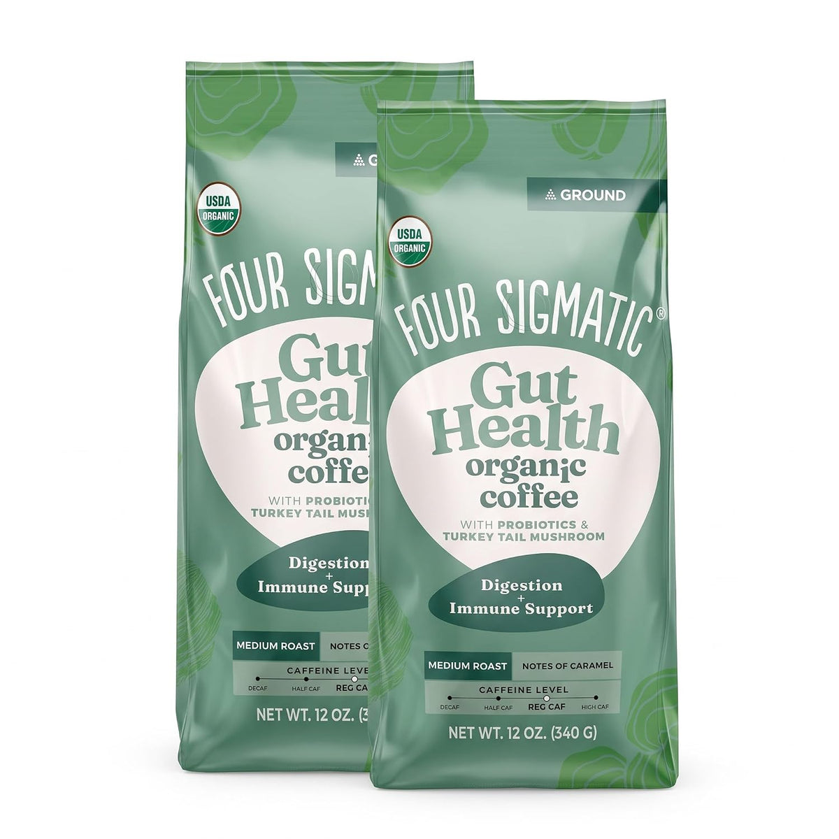 Four Sigmatic Gut Health Organic Ground Coffee | Medium Roast, Immune Boosting Probiotic Mushroom Coffee with Chaga & Turkey Tail for Gut Health & Immune Support | 12oz Bag