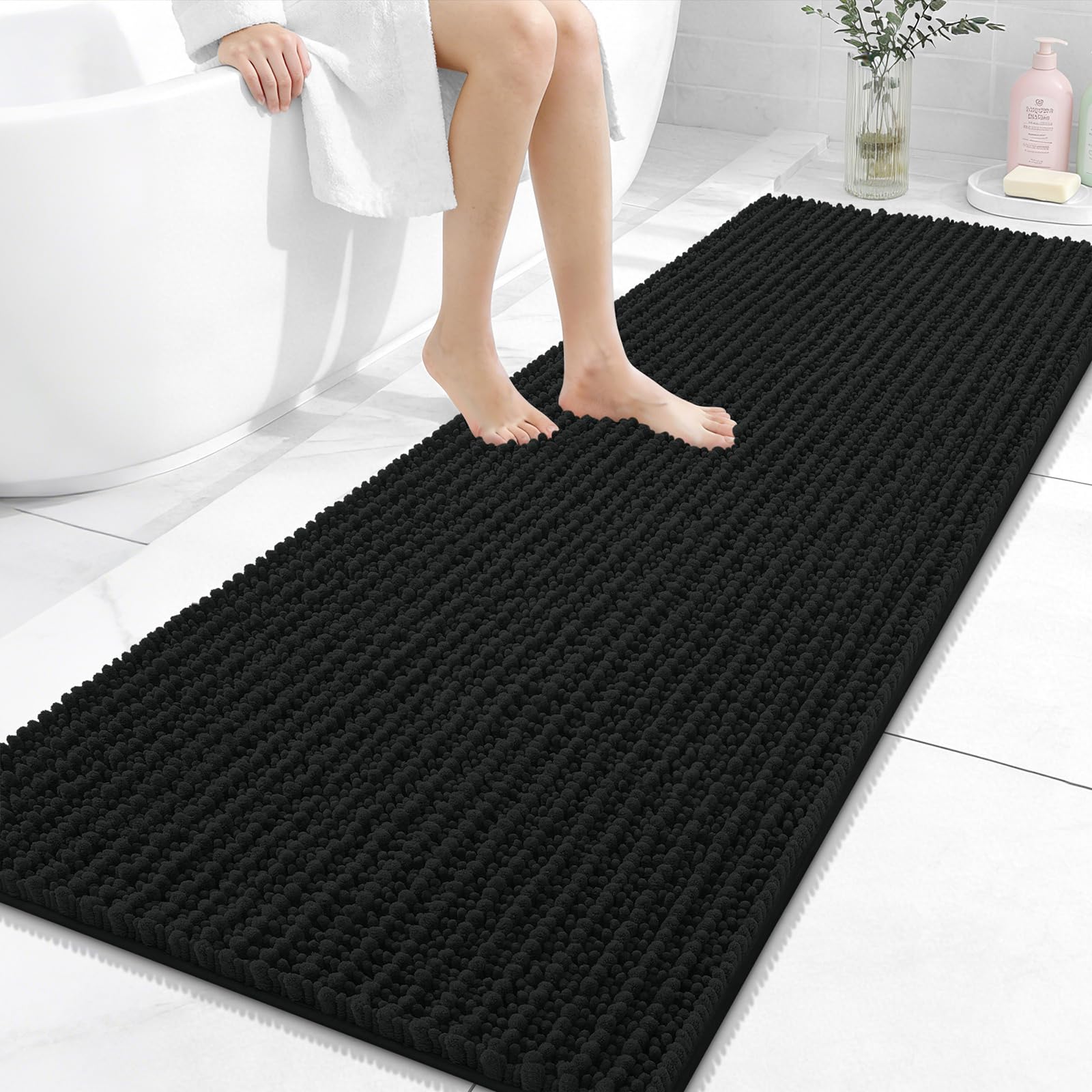 OLANLY Bathroom Rug Mat 30x20, Thick Soft and Absorbent Chenille Bath Mat, Non-Slip Rubber Backing, Machine Washable Quick Dry Bath Rugs for Tub Shower Floor, Home Decor Accessories, Grey