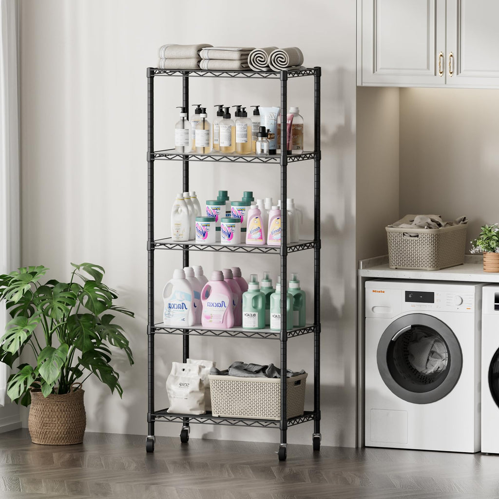 SINGAYE 3 Small Shelves Storage Shelf Wire Shelving Unit Metal Shelf Adjustable Organizers Storage Shelving with Wheels for Bathroom Laundry Room Kitchen Pantry11.5”D x 17.5”W x 30.5”H White