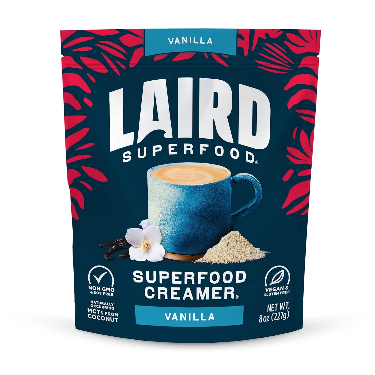 Laird Superfood Non-Dairy Coconut Powder Creamer - Sweet & Creamy + Adaptogens - Superfood Creamer with Functional Mushrooms - Non-GMO, Vegan, 8 oz. Bag, Pack of 1