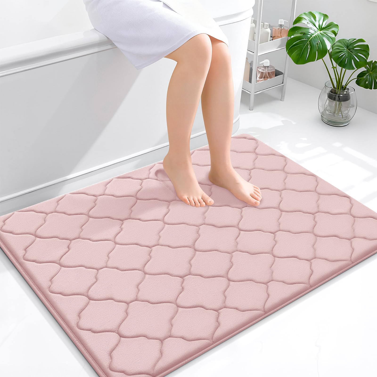 OLANLY Memory Foam Bath Mat Rug 24x16, Ultra Soft and Absorbent Bathroom Rugs, Non-Slip, Comfortable, Machine Washable Bath Carpet for Bathroom Floor, Tub, Shower and Home Decor Accessories, Black