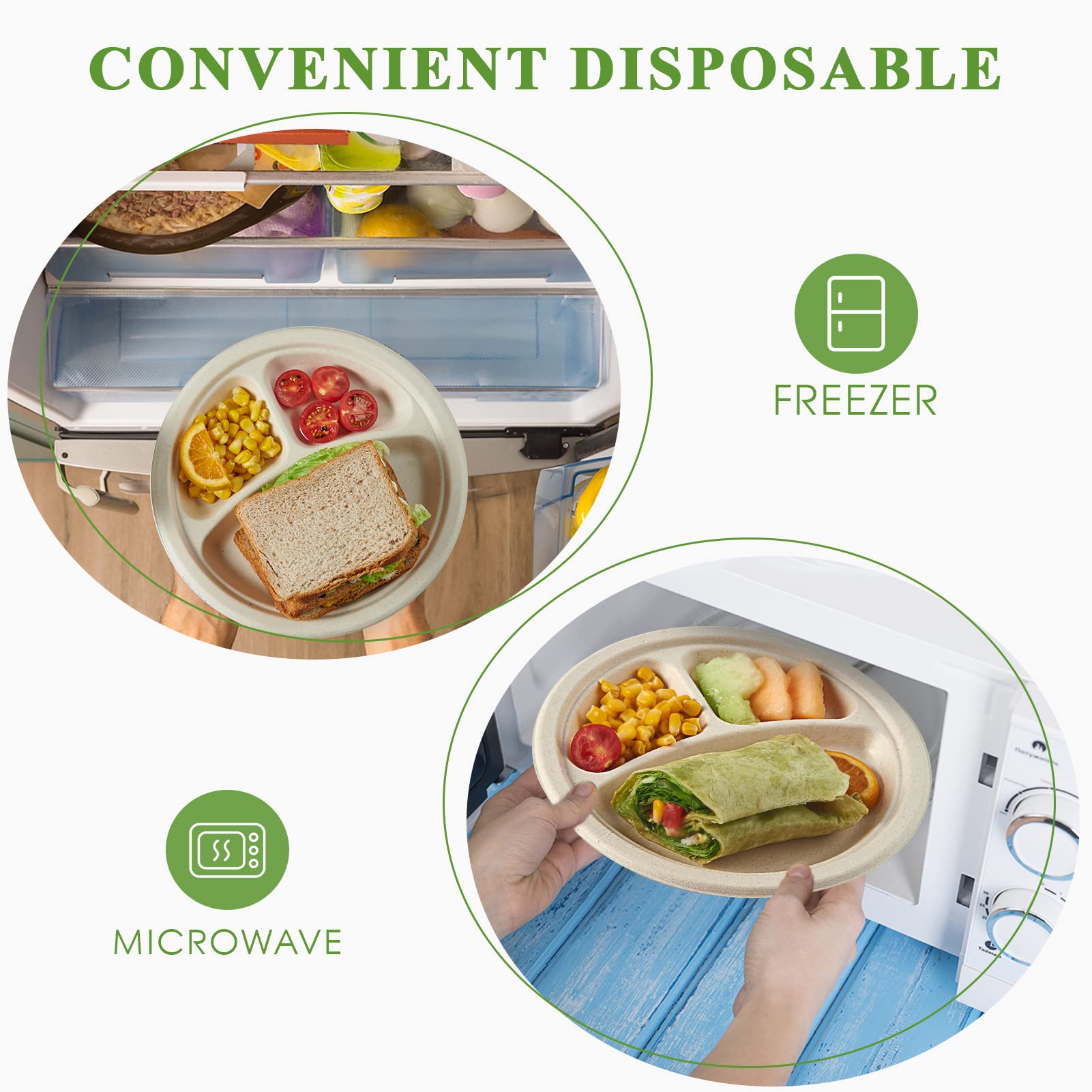 Vplus 200 Pack Paper Plates 7 inch 100% Compostable, Heavy-Duty Disposable Paper Plates Bagasse Natural Biodegradable Eco-Friendly Sugarcane