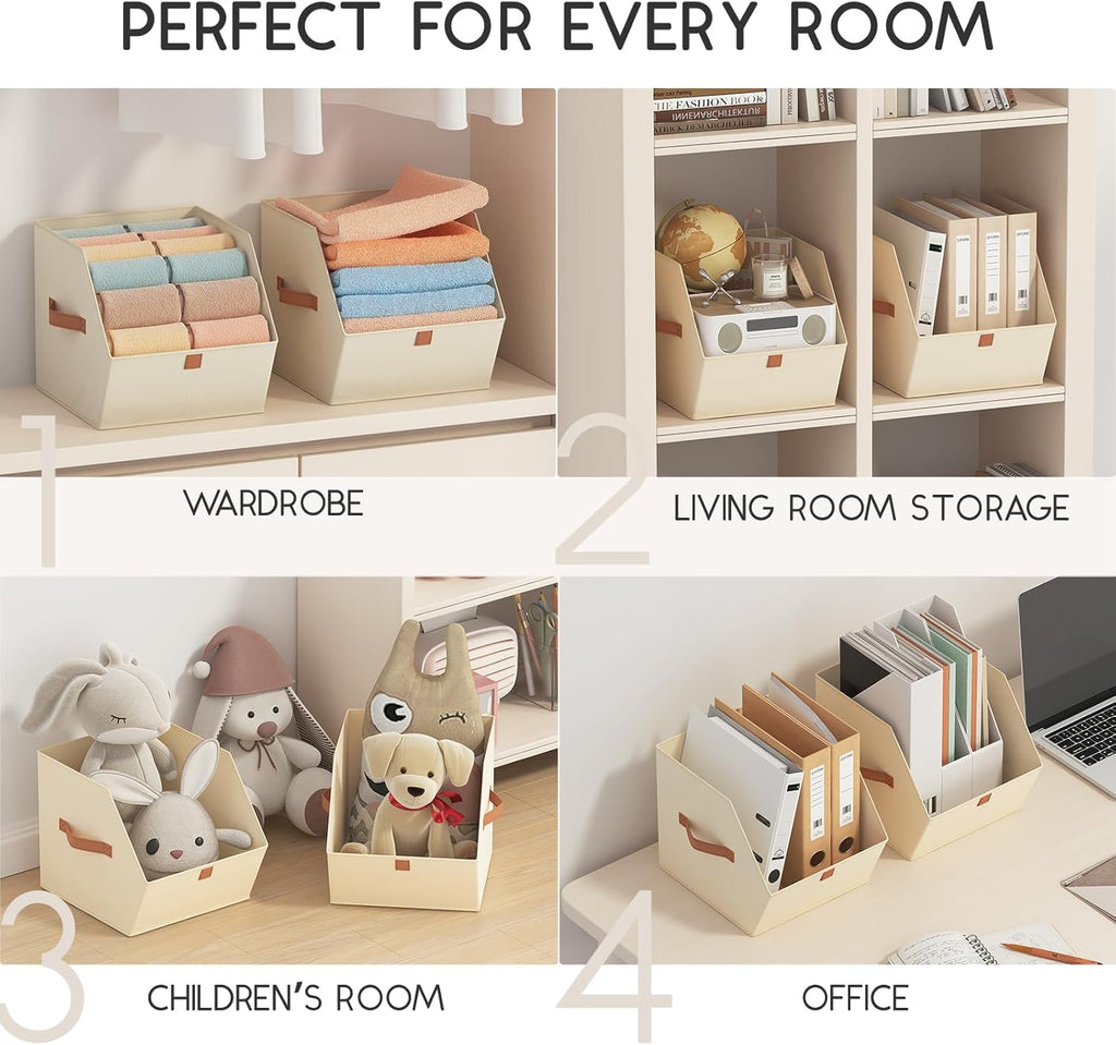 Homsorout Fabric Closet Storage Cubes - 8 Pack Square Storage Bins with Dual Handles for Clothes, Towels, Toys, Cube Storage Organizers for Bedroom, Nursery, Shelves, Closet, Small Spaces, Beige