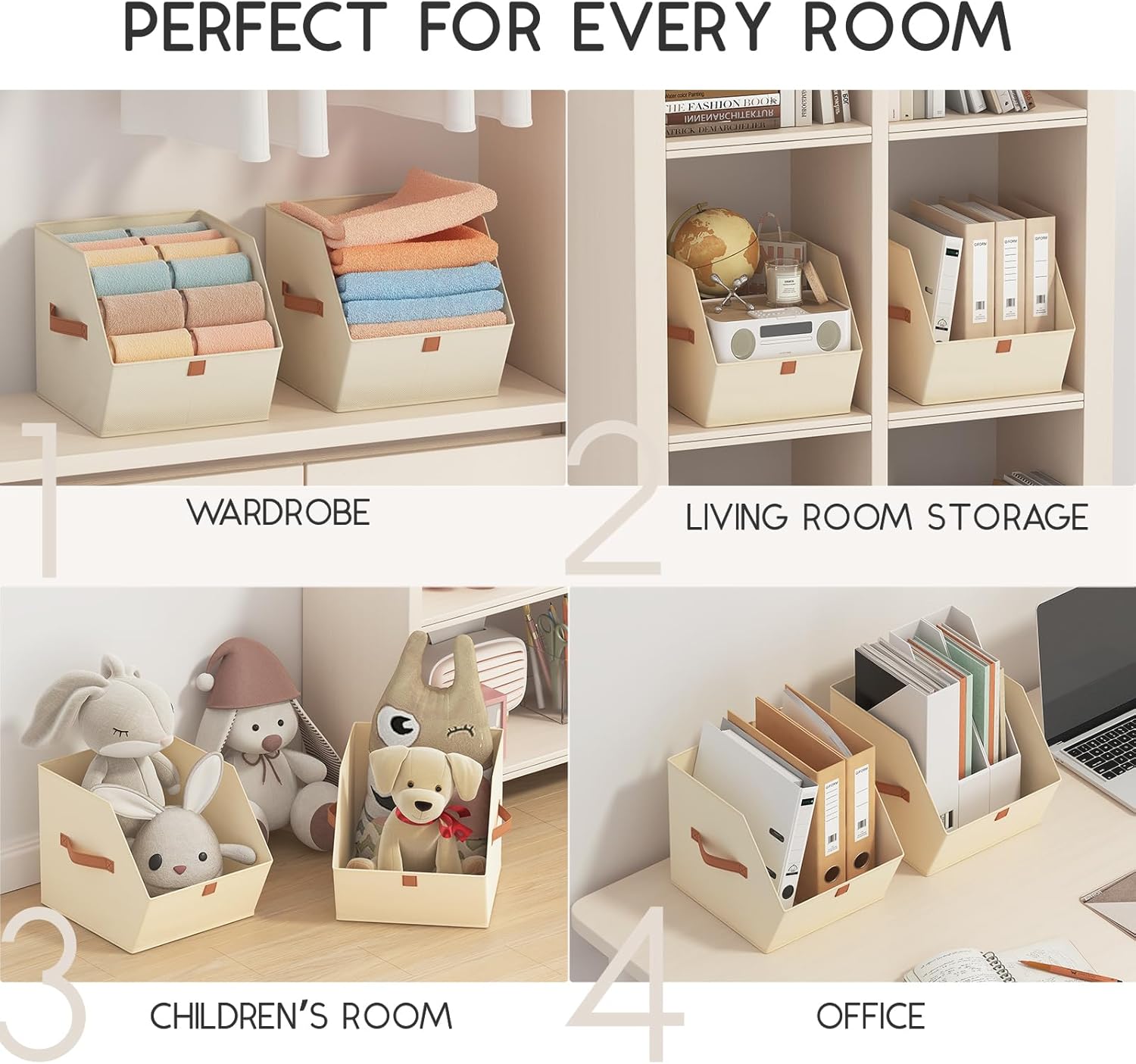 Homsorout Fabric Closet Storage Cubes - 8 Pack Square Storage Bins with Dual Handles for Clothes, Towels, Toys, Cube Storage Organizers for Bedroom, Nursery, Shelves, Closet, Small Spaces, Beige