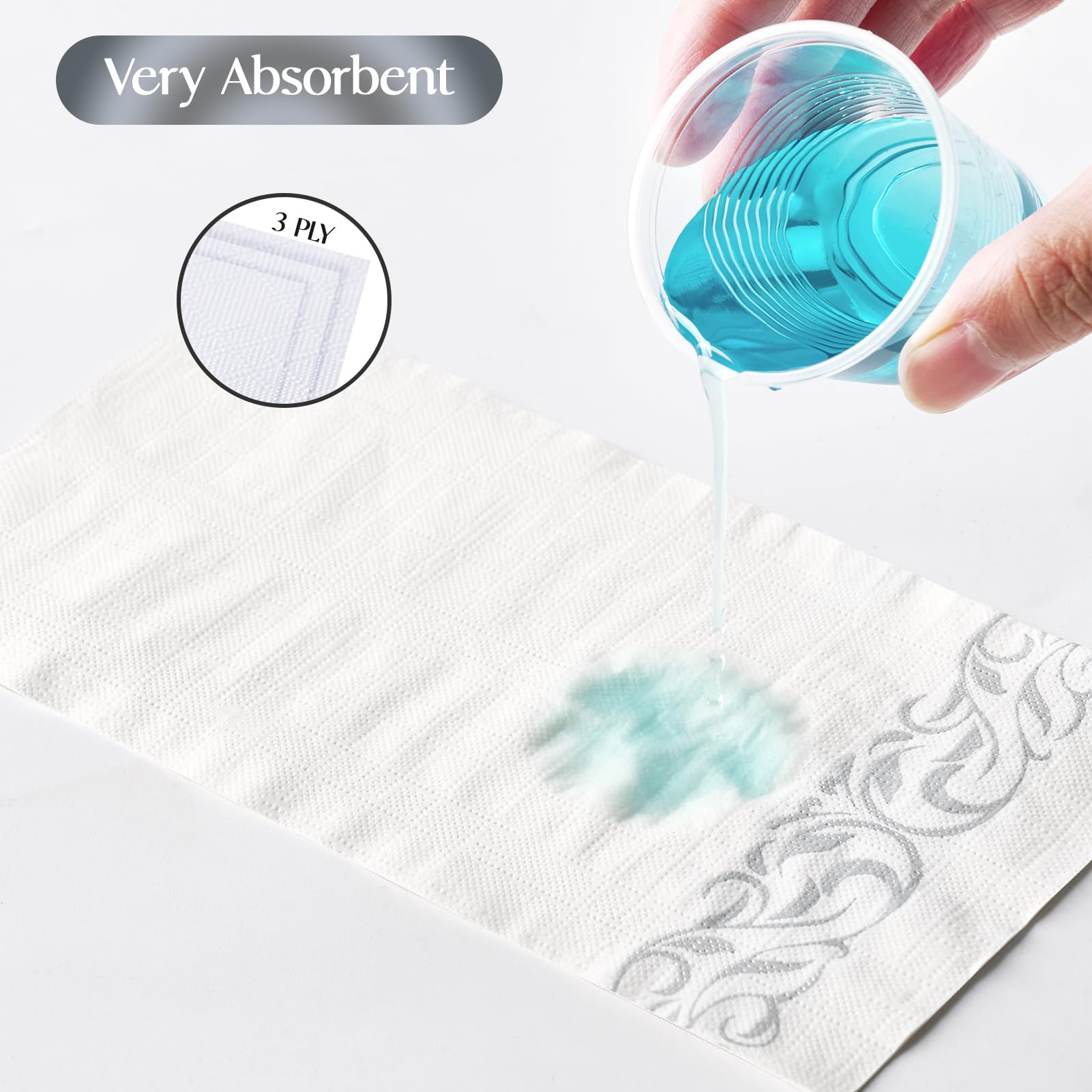 Vplus 200 Pack Paper Napkins Guest Towels Disposable Premium Quality 3-ply Dinner Napkins Disposable Soft, Absorbent, Perfect for Kitchen, Wedding, Parties, Dinners or Events (Gold)