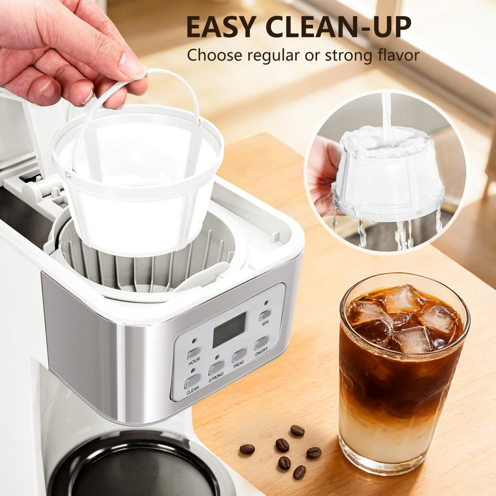 Taylor Swoden 12-Cup Programmable Coffee Maker, Regular & Strong Brew Drip Coffee Machine for Home and Office, Glass Carafe, Pause & Serve, Auto Shut Off, Black & Stainless Steel