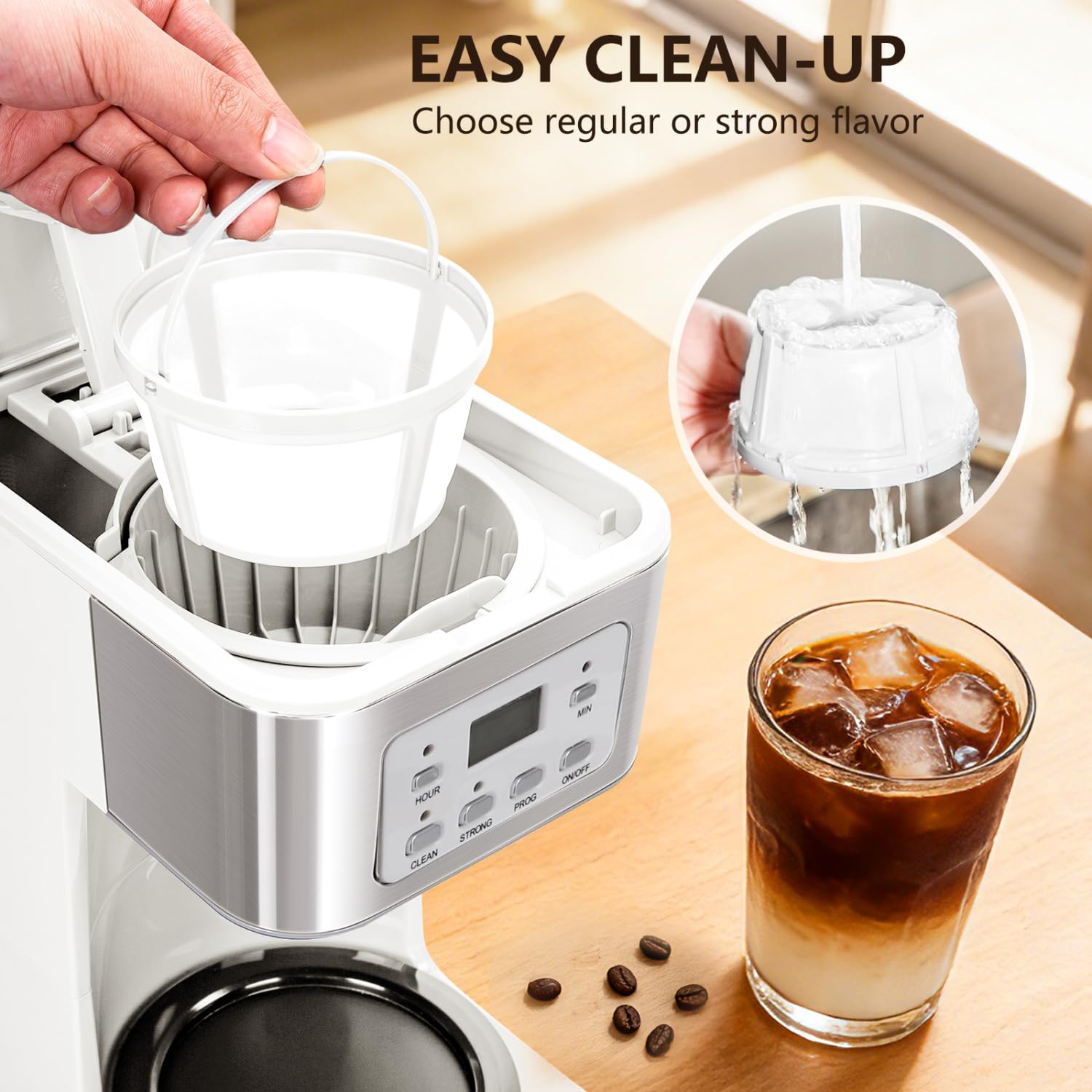 Taylor Swoden 12-Cup Programmable Coffee Maker, Regular & Strong Brew Drip Coffee Machine for Home and Office, Glass Carafe, Pause & Serve, Auto Shut Off, Black & Stainless Steel