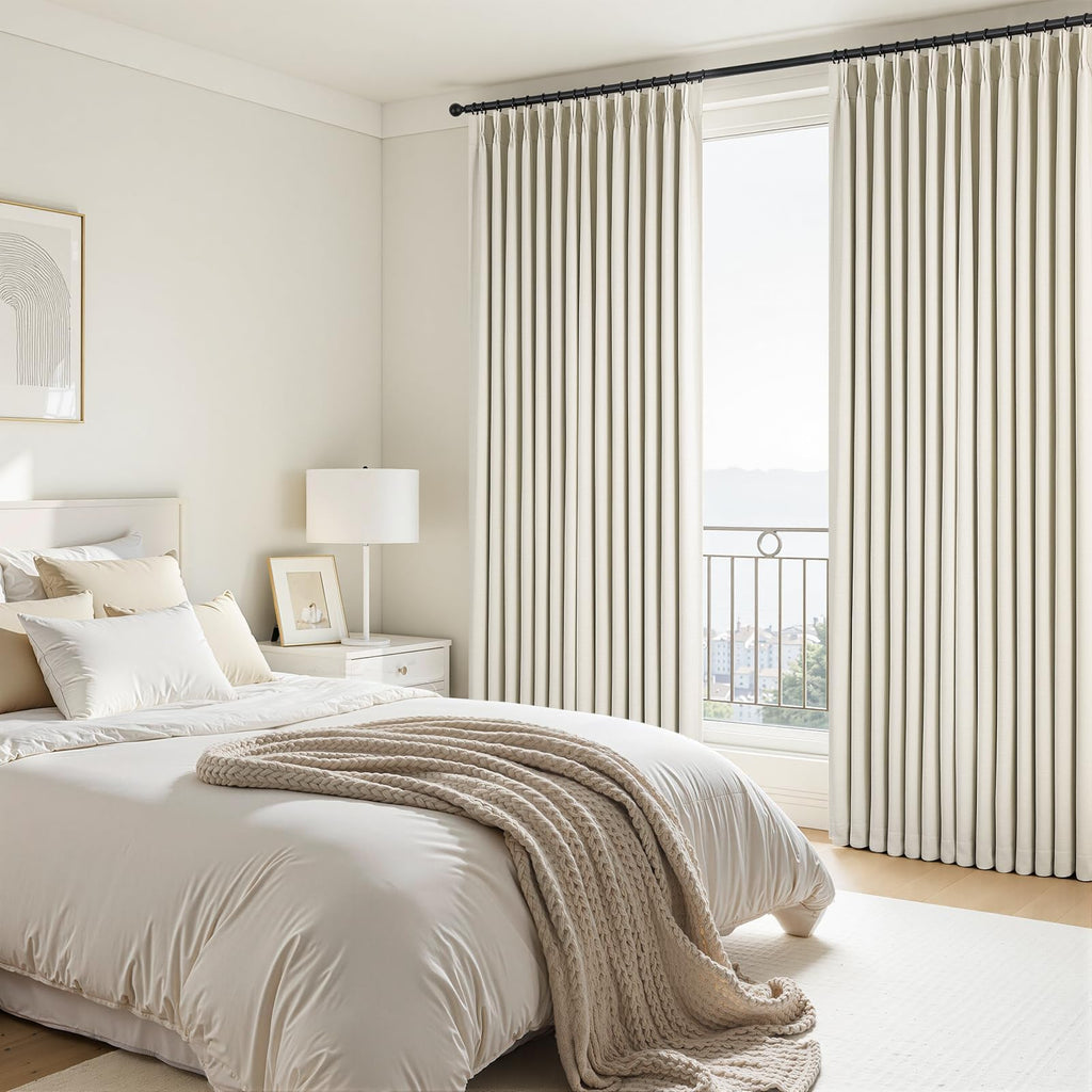 Topfinel 84 Inch Long Natural Blackout Curtains for Bedroom Livingroom, Farmhouse Back Tab Pinch Pleated Drapes for Track System,Neutral Linen Ambiance & Privacy Drapes Natural 52" W*84" L