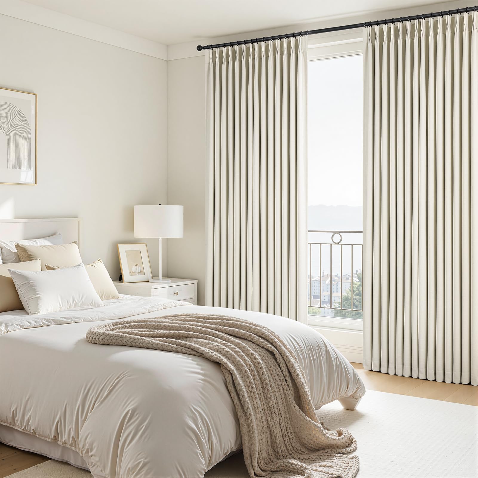 Topfinel 84 Inch Long Natural Blackout Curtains for Bedroom Livingroom, Farmhouse Back Tab Pinch Pleated Drapes for Track System,Neutral Linen Ambiance & Privacy Drapes Natural 52" W*84" L