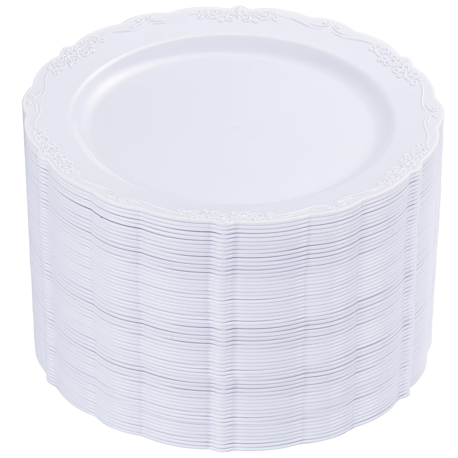 DaYammi 60PCS White Plastic Plates, Heavy Duty White Disposable Plates Premium 10inch Dinner Plates Hard Plastic Plates Disposable for Party Wedding Bridal Shower