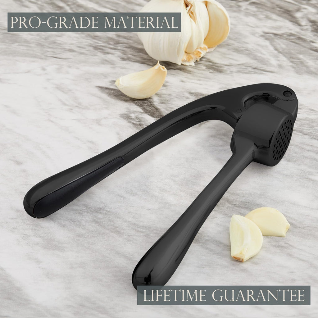 Kitessensu High Effective Garlic Press With Studs, Heavy Duty Garlic Mincer, Easy to Squeeze and Clean, Rust Proof & Dishwasher Safe, Ginger Crusher- Imperial Silver