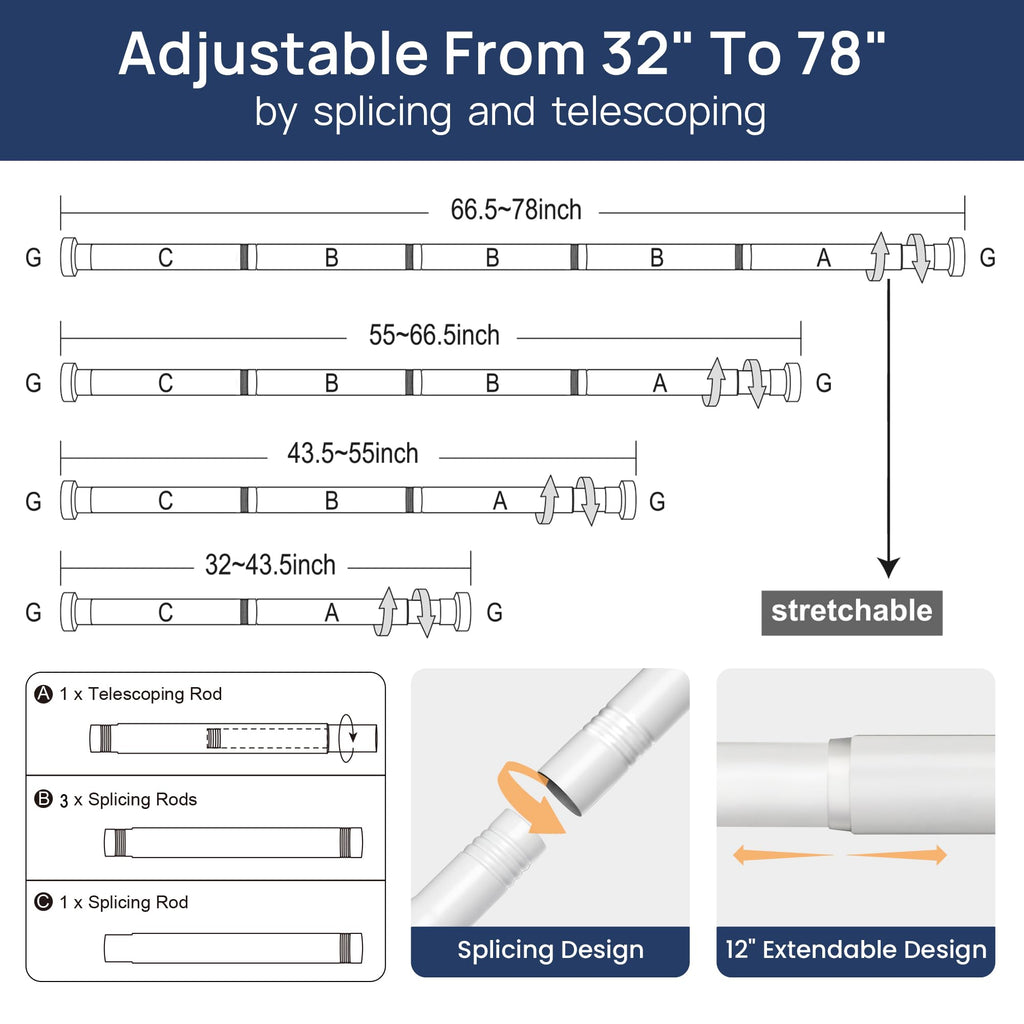 ENJOYBASICS 2 Pack Adjustable Spring Tension Curtain Rods 32 to 66 Inches, Stainless Steel Matte Black Shower Rod No Drilling for Window, Bathroom, Closet, Room Divider, 7/8" Diameter