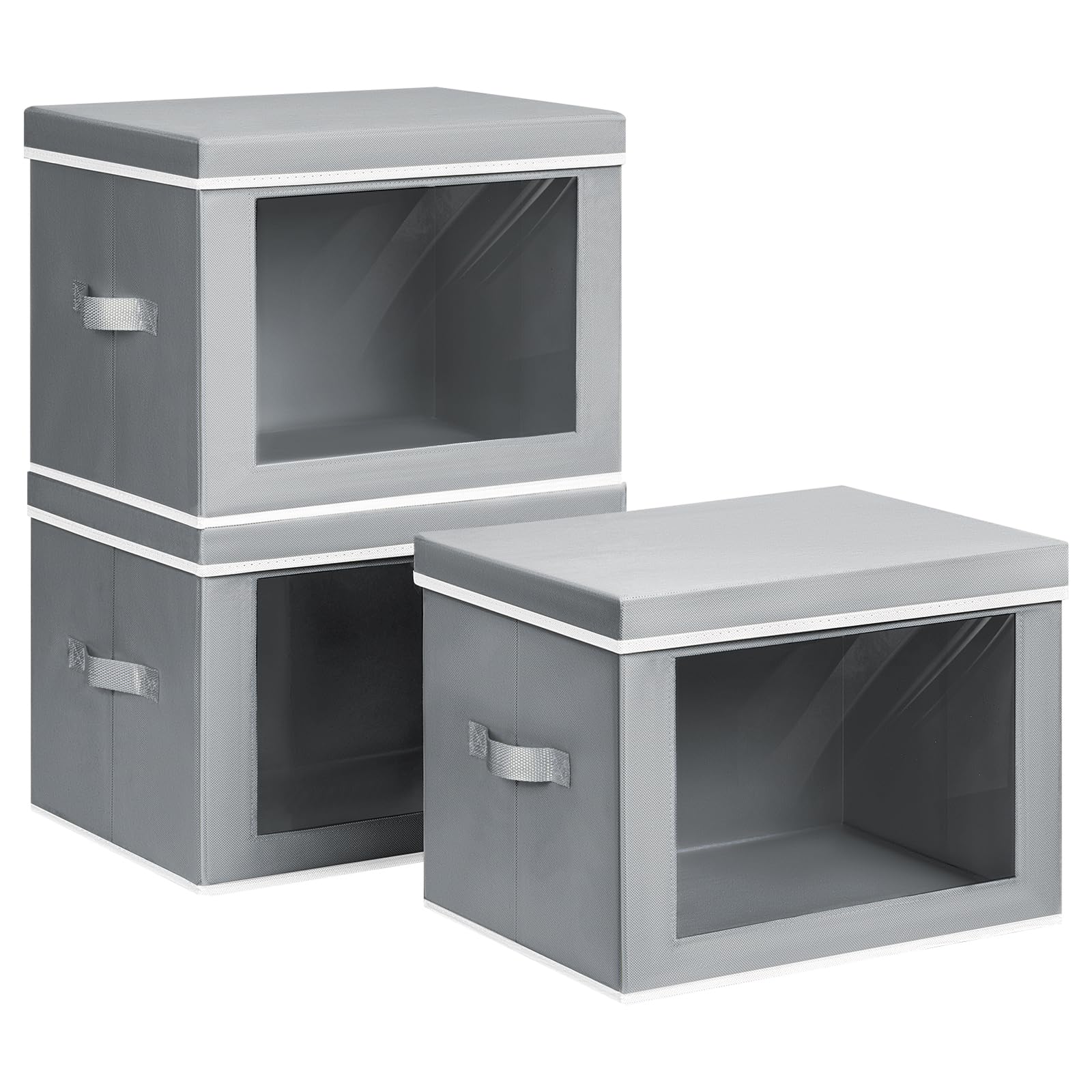 Homsorout Storage Bins with Lids - Fabric Closet Storage Bins with Window, Collapsible Baskets for Shelves 4 Pack, Home Decorative Boxes for Clothes, Closet, Office, Grey