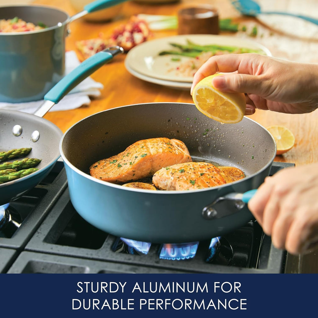 Rachael Ray - 16802 Rachael Ray Cucina Nonstick Cookware Pots and Pans Set, 12 Piece, Sea Salt Gray