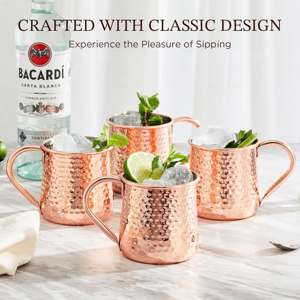 KITESSENSU Moscow Mule Mugs Set of 2 | 18 oz Hammered Copper Mule Mugs with Straws Keep Cocktails Well-Chilled, Copper Cups for Drinking Cocktails, 18/8 Stainless Steel Lined & Dishwasher Safe Barware