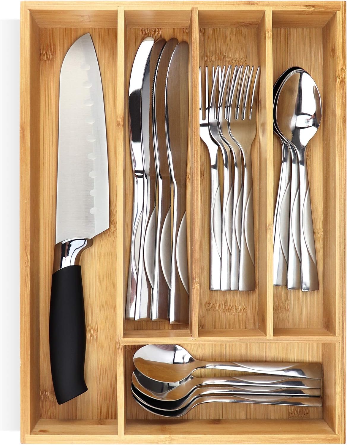 Silverware Organizer - Expandable Kitchen Drawer Organizer - Adjustable Kitchen Drawer Organizer for Utensils, Expandable to 22 Inches Wide, 10 Compartments, Silverware Tray for Drawer