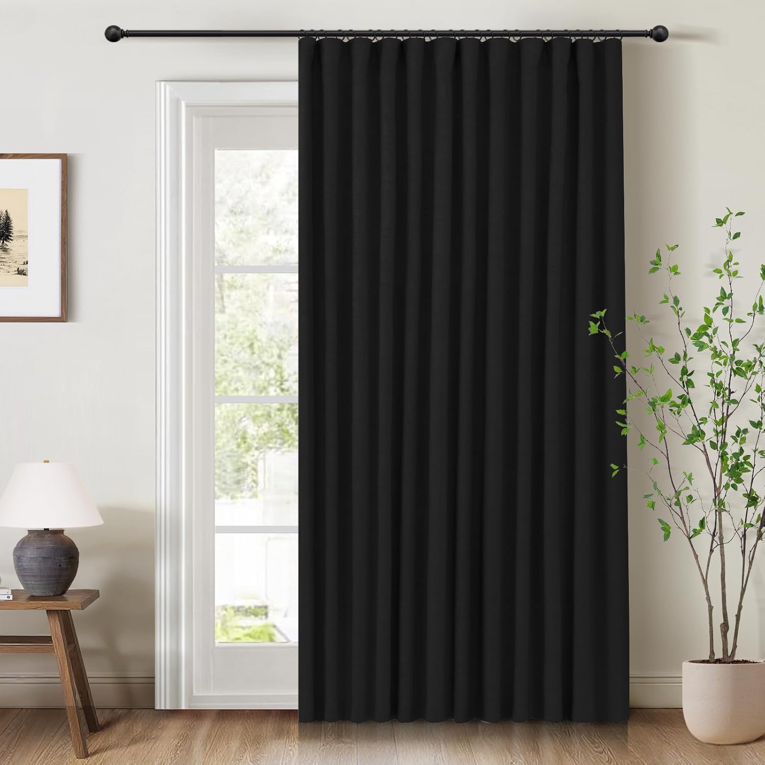INOVADAY 100% Blackout Curtains for Bedroom, Black Out Curtains 84 Inch Long, Clip Rings Linen Blackout Drapes, Thermal Insulated Room Darkening for Living Room, 2 Panels - Beige,W50xL84
