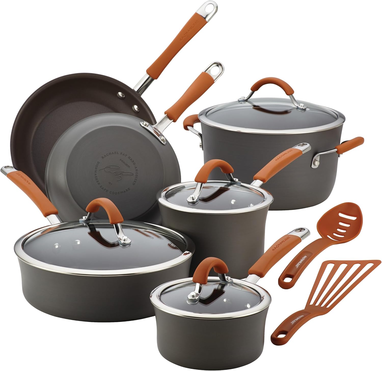 Rachael Ray - 16802 Rachael Ray Cucina Nonstick Cookware Pots and Pans Set, 12 Piece, Sea Salt Gray
