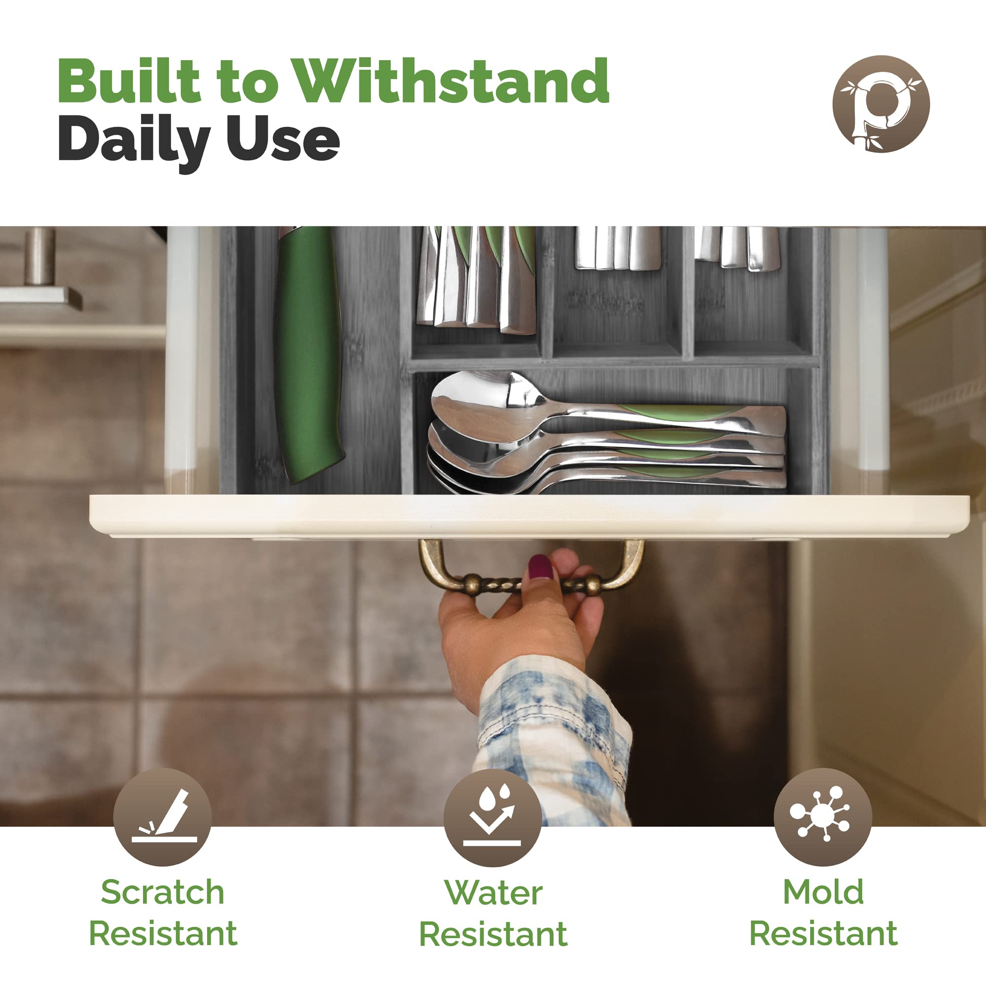 Silverware Organizer - Expandable Kitchen Drawer Organizer - Adjustable Kitchen Drawer Organizer for Utensils, Expandable to 22 Inches Wide, 10 Compartments, Silverware Tray for Drawer