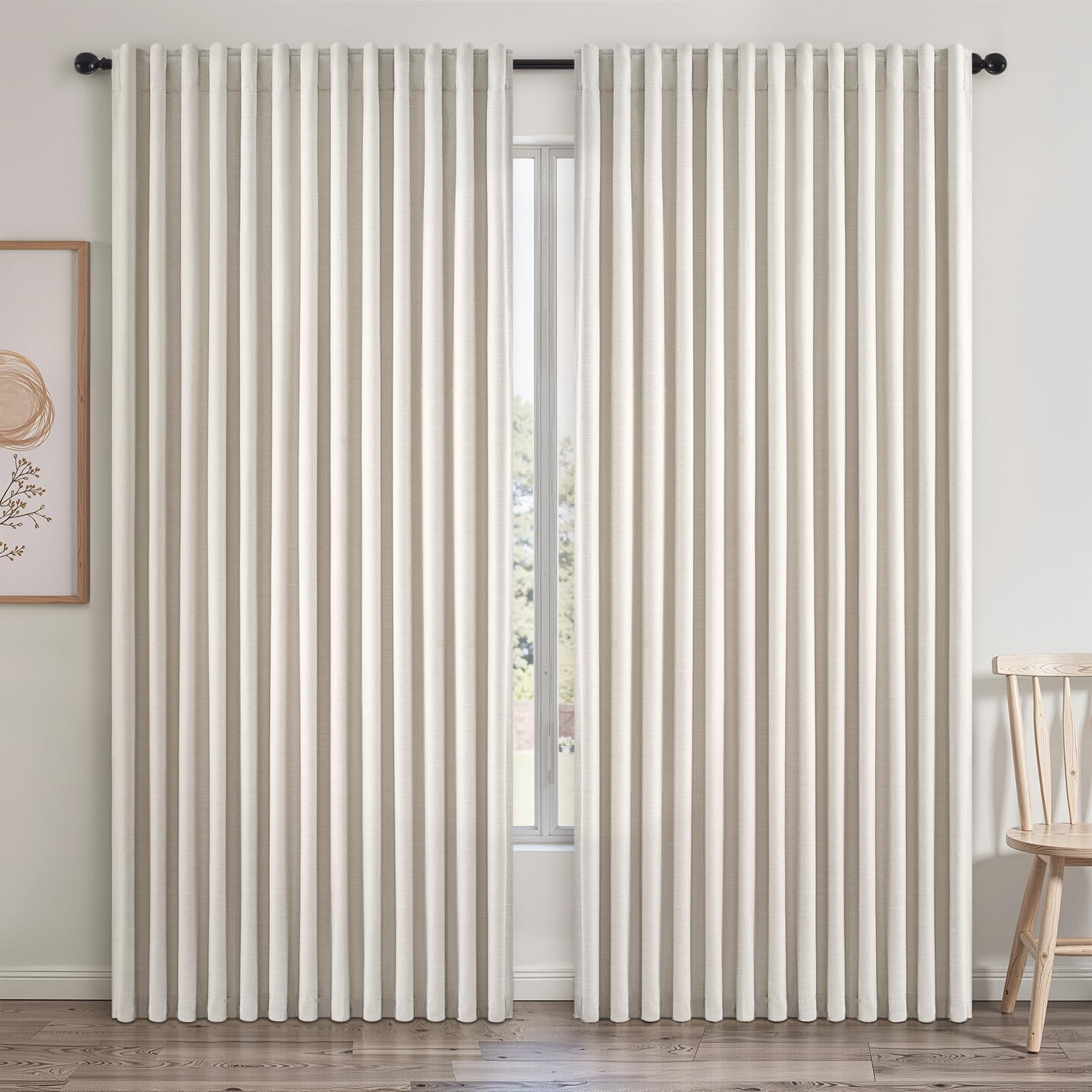 Topfinel Cream Linen Blackout Curtains 84 Inch Long for Bedroom Living Room, Ivory Pinch Pleat Back Tab Full Blackout Drapes Farmhouse Boho Curtains for Window, White Neutral Curtains 52" X 84" 7 FT