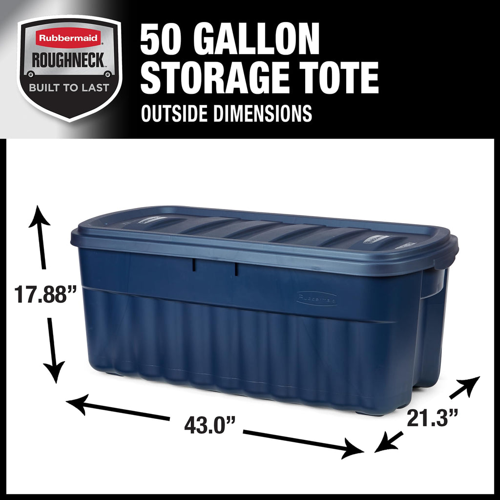 Rubbermaid Roughneck Tote 14 Gal, 6 Pack, Made in USA, Dark Indigo Metallic, Rugged Plastic Stackable Storage Bins with Lids and Handles