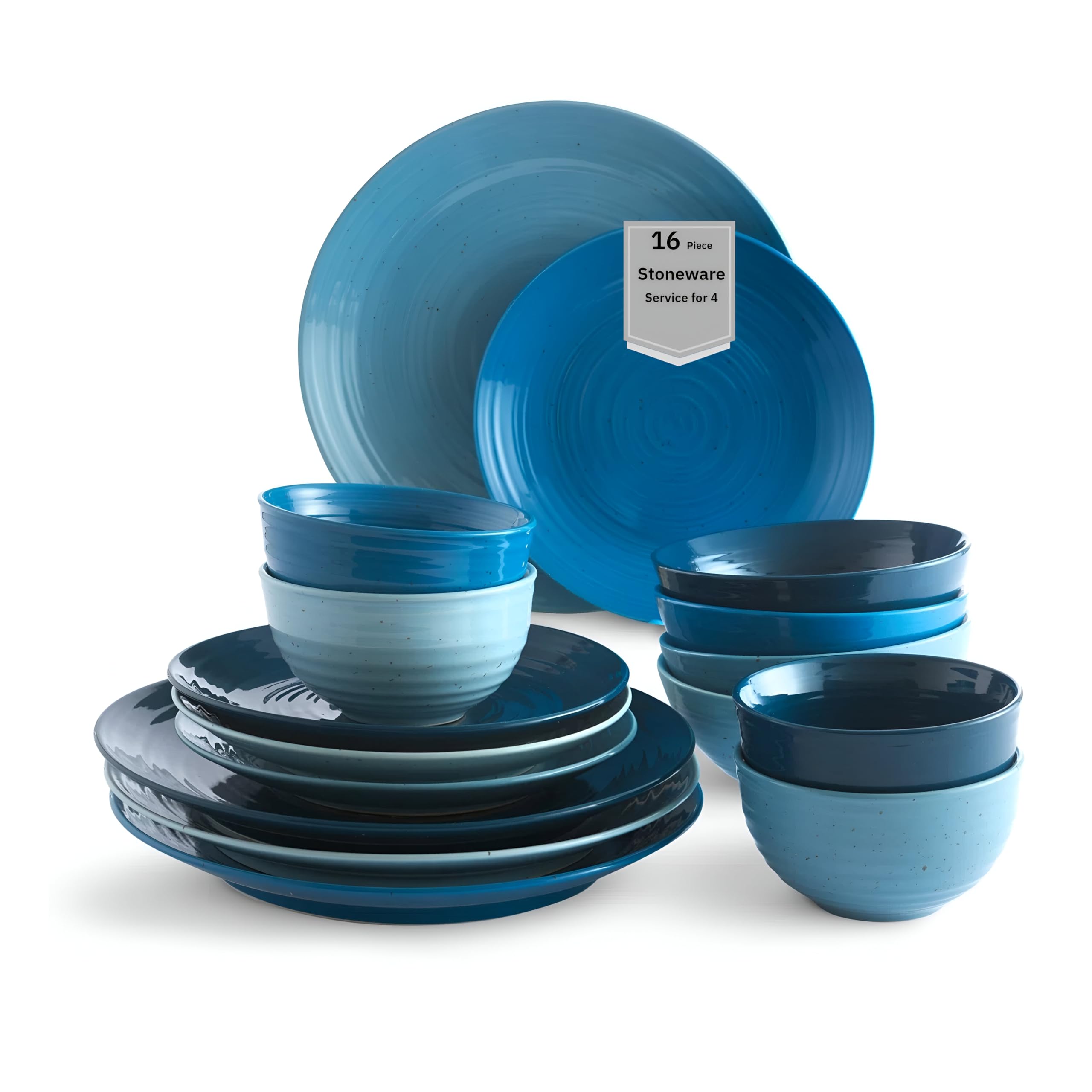 Sango Siterra Painter's Palette 16-Piece Stoneware Dinnerware Set - Service for 4, Ceramic Plates and Bowls Sets, Chip Resistant, Rustic Dishware, Microwave & Dishwasher Safe Kitchen Dishes