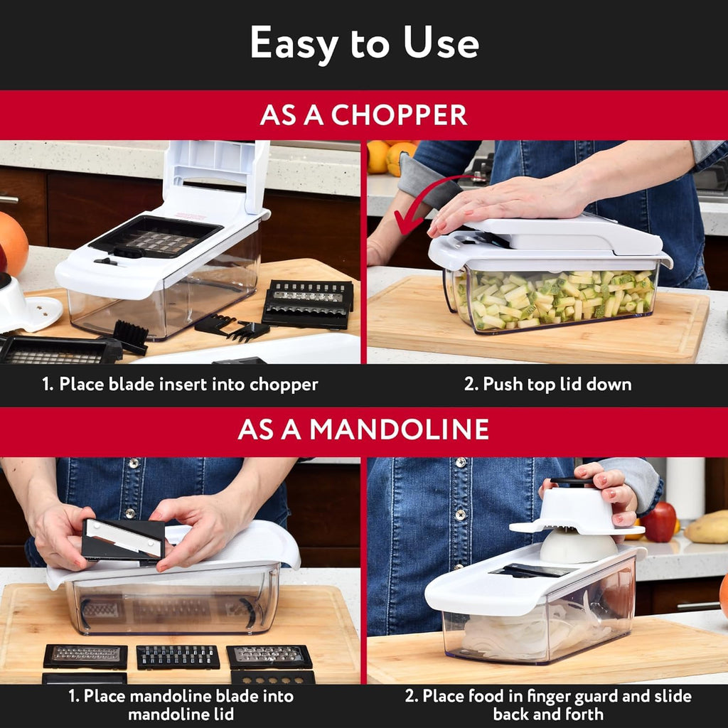 Fullstar Mandoline Slicer for Kitchen - Vegetable Chopper, Onion Potato Food Veggie Fruit Slicer and Cutter with Container, Kitchen Gadgets & Gifts, Home Essentials (6-in-1, White/Black)